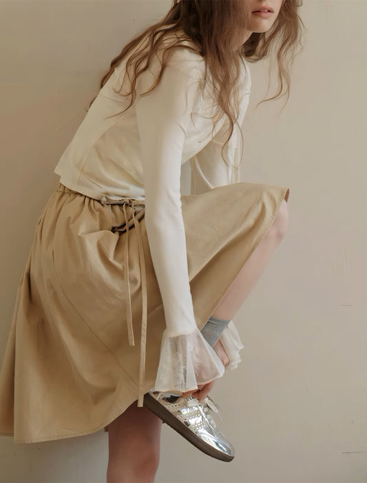 Lace-Paneled Faux Two-Piece Shirt