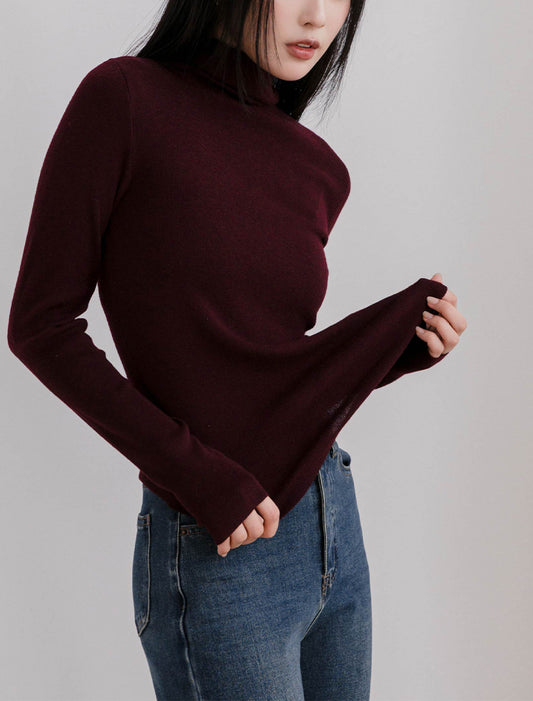 Cozy Wool-Blend Turtleneck Knit Top