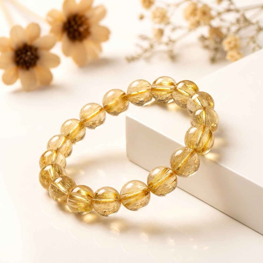 Premium Quality Titanium Golden Rutilated Quartz Bracelet