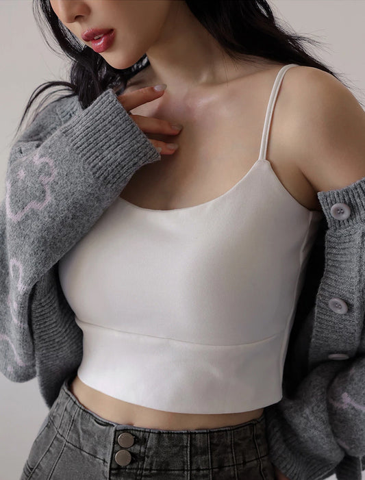 【Heat Tech】Basic Soft Stretch Spaghetti Strap Fitted Camisole Bra Top