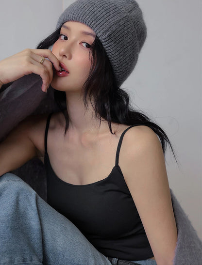 【Heat Tech】Basic Soft Stretch Spaghetti Strap Fitted Camisole Bra Top
