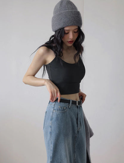 【Heat Tech】Basic Soft Stretch Spaghetti Strap Fitted Camisole Bra Top